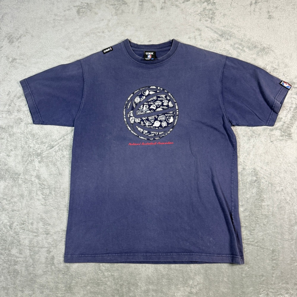 UNK Mens Large T-Shirt NBA Basketball Logos Navy Blue Graphic Short Sleeve Tee